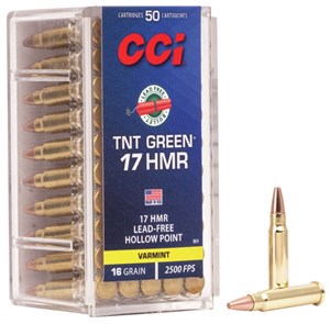 CCI
C951
TNT GREEN
17HMR, 16GR, HP
AMMUNITION
2500 FPS

$39.90 /PER 50
$345 /PER 500