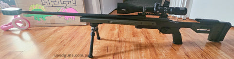 Brand new cond, full custom mdt chassis in fde color and mdt 5 shot magazine, 40 shots ran thru it cleaned and stored in clpx, mloc pic rail for bipod, comes wi