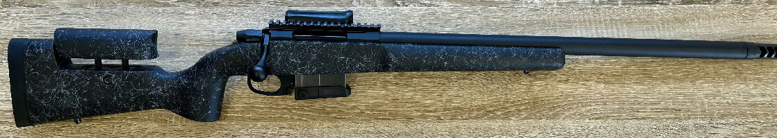 New condition Tikka T3X CTR with a 24” 1:8 twist Swan barrel that is 1.125 straight taper. Barrelled action has been cerakoted graphite black and has also had t