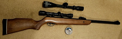 Gamo CF-30 - .22 Air Rifle made in spain Includes Tin of .22 pellets, Nikko-Stirling 4x32 scope, BSA .17 scope (unmounted) Condition: Great condition, good powe