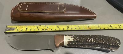 Here i have a custom knife i want to move on made by steve verdon knifemaker in melbourne , stag handle and blade made with 15n20 steel with leather sheath $280
