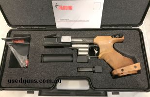 Pardini HP Second Edition, 32 S&W Long with factory med. left-handed grip. Comes in original case with 2 factory mags, tool kit and manual. These are very nice 