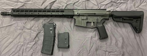 Oceania Precision SP15 16‚Äö√Ñ√∂‚àö√ë‚àöœÄ, fired approximately 200 rounds strike industries extended bolt catch, magpul k grip, magpul SL stock, includes one 1
