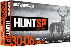 AMMO INC
818778024698 
HUNT SP
30/06, 165GR, SOFT POINT
INTERLOCK
AMMUNITION

SPECIAL
$36.90 /PER 20
$184.50 /PER 100
$369 /PER 200
