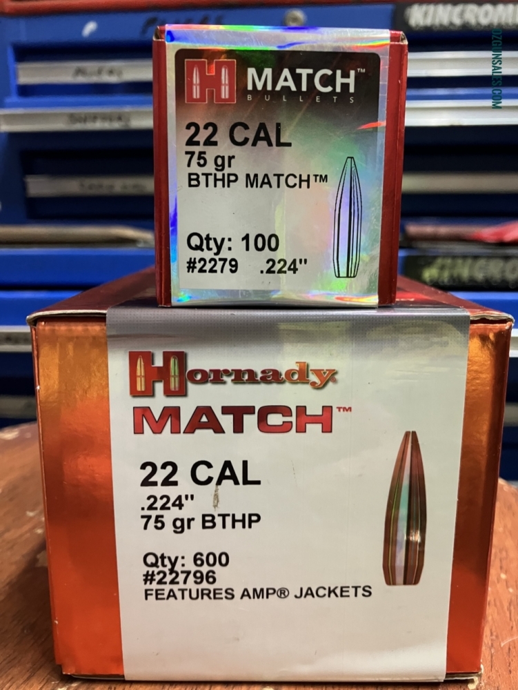 Hornady 224 75gn HPBT match projectiles qty 700