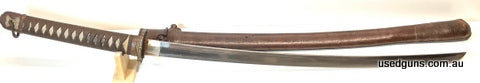 WW2 Japanese model 1934 officer grade sword set with bronze tsuba, with four flower head motifs, above mounts, with shagreen handle and woven surround, six char