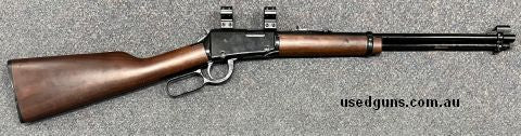 Nice Henry H001 Lever action 22lr. Would be excellent except for a few small storage marks. Comes with a set of 1" rings for scope mounting and open sights. $65