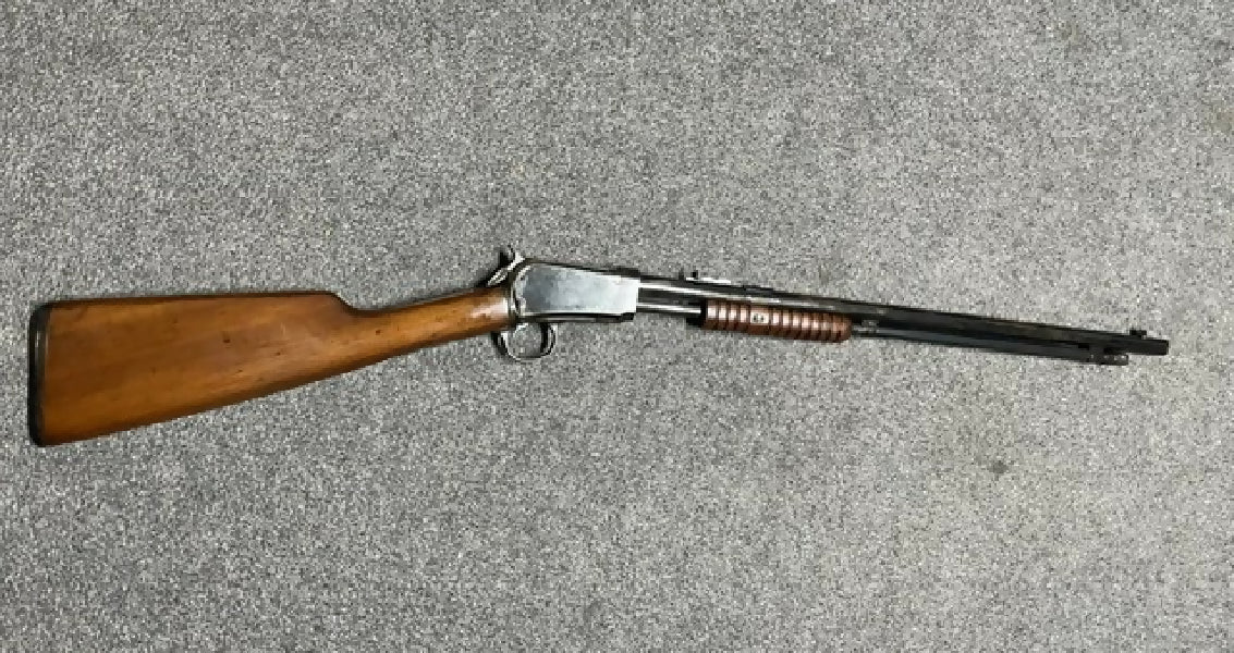 Winchester Model '06 pump, shoots .22 short or long, timber mint condition and steel work excellent with no corrosion at all. Not many come up in this condition