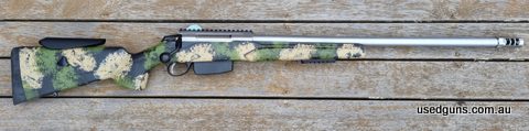 Tikka T3X Varmint Stainless in 7mm Rem Mag. Includes threaded barrel with APA Little Bastard muzzle brake, Scope Picatinny Rail, Seekins Precision SRS bipod Rai