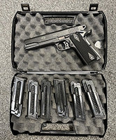 GSG 1911 .22lr in excellent as new condition (would suit new buyer). Boxed in original case with 6, 10 round mags. Also comes with a nice leather holster. Perfe