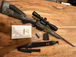 Tikka Strata T3X 223 with muzzle break & cap, spare tikka 6 RD Mag, Tikka Sling, @ round ammo carrier, Game Reaper once piece mounts, Bushnell Elite 4-16X50, fi