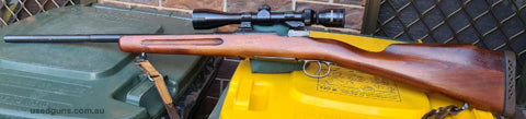 SPORTERISED HUSQVARNA M96 IN 6.5 X 55, WITH 4 X LIGHT SCOPE, OVERALL GOOD CONDITION, BARREL FAIR. DOES NOT INCLUDE AMMO, BY NEGOTIATION, 150 RDS NEW CASES LOADS