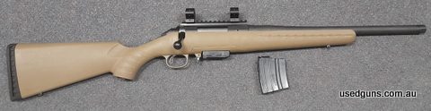 Ruger American in 7.62x39. Muzzle is threaded, comes fitted with scope rings on a picatinny base and an extra 10 round magazine. Bolt has discolouration, but th