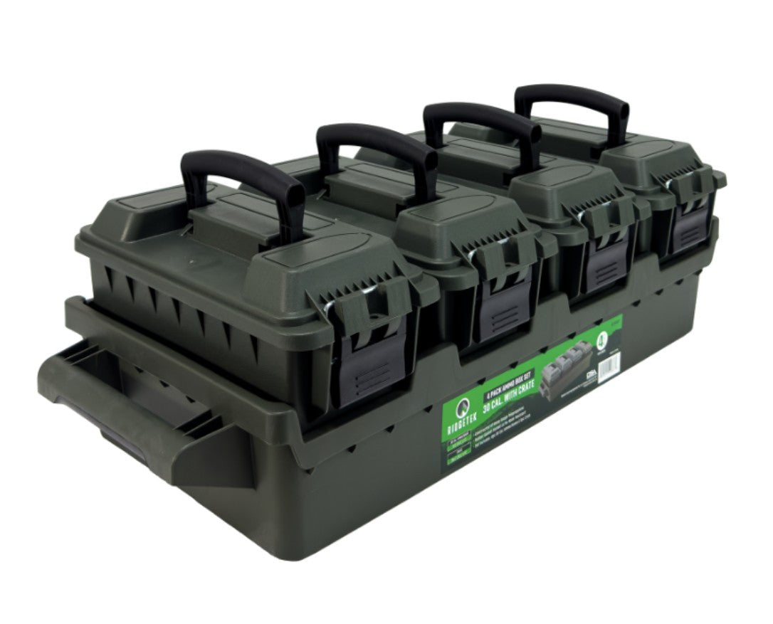 Ridgetek 4-Box .30Cal Ammo Crate OD Green (3 Carton) Inc Padlock