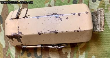 Original scope can for ZF-41 sniper scope. Genuine wear on ordnance tan paint as seen. Rare item from WW2 . Of note; one of the small hinges on the small compar