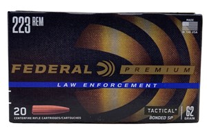 FEDERAL
FZAULE223T3
LAW ENFORCEMENT 
TACTICAL BONDED SP
223REM, 62GR, SP
AMMUNITION

SPECIAL
$32.90 /PER 20
$164.50 /PER 100
$329 /PER 200