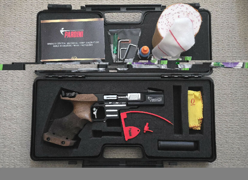 Pardini SP for sale. Bought in late 2024 and fired less than 300 shots. Large Right handed grip. Factory case, 2x5 shot magazines, all standard tools and manual