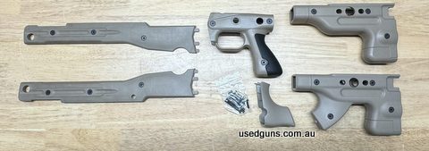 Full thumbhole set of pale brown skins to suit an Accuracy International AT series rifle which may also fit an AE mk3 but that needs TBC. These will not fit the