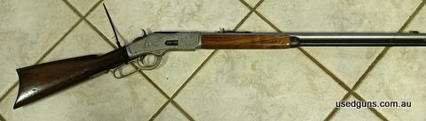 Old Winchester 1873 was a restores rusted barn find. Not all parts matching, tab on bolt broken. Price negotiable. Buyer pays postage.