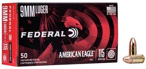 FEDERAL
FAE9DP
AMERICAN EAGLE
9MM 115GR, FMJ
AMMUNITION

SPECIAL
$27.90 /PER 50
$249 /PER 500