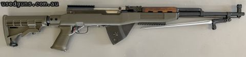 Chinese-produced Norinco SKS semi-automatic centrefire rifle chambered in 7.62x39mm. In Excellent condition, Synthetic Stock, pistol grip, foldable bayonet, and