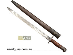 Original Australian WW2 made P1907 bayonet. Dated May 1943. Good as issued condition with sharpening of the blade. Grips marked "Slaz43" (made by Slazenger in 1