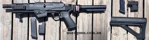 9mm Ruger Charger Semi Auto, 7" barrel, Magpul Stabiliser/stock, Glock magazine adapter, Magpul muzzle brake, 2 x 9mm magazines (email for more photos) Please n