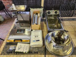 Game meat processing gear and accessories. Make your own tasty venison, pork, goat, lamb sausages, burgers and mince. Grab a bargain, all the gear in the photo 