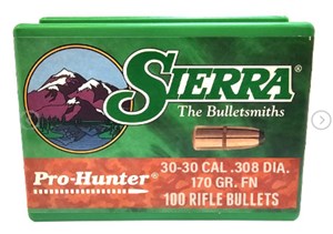SIERRA
S2010
PRO HUNTER
30/30, 170GR, FNSP
PROJECTILES

SPECIAL
$59 /PER 100
$295 /PER 500