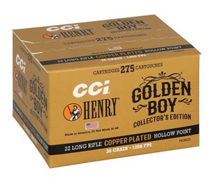 CCI
HGB22
HENRY GOLDEN BOY EDITION
22LR, 36GR, HOLLOW POINT
1260 FPS
LIMITED EDITION AMMUNITION

$44.90 /PER 275
