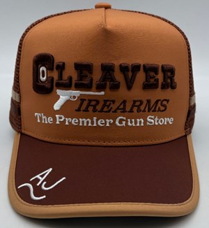 CTC 
TRUCKER CAP
CLEAVER FIREARMS
FIELD TAN EDITION 
"THE PREMIER GUN STORE"
LIMITED NUMBERS

NEW $35