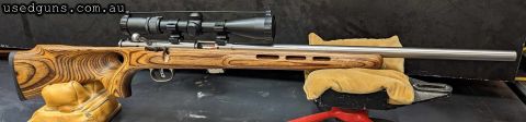 Savage MKIIBTVS with AccuTrigger, 21-inch button-rifled heavy stainless steel barrel, wood laminate stock with custom thumbhole, 5-round detachable magazine in 