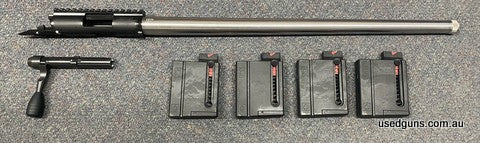 Excellent condition Vudoo V22 barrelled action in 22LR. 22 inch bull barrel with 4 magazines. $65 freight to your dealer Australia Wide except regional WA. 2 mo