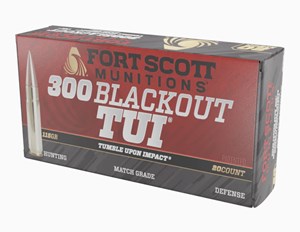 FORT SCOTT
MUNITIONS
300 BLACK OUT, 115GR, SCS TUI
AMMUNITION

$69.90 /PER 20