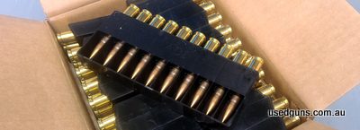 18,700 rounds of F4 7.62 NATO FMJ ammunition for sale. Australian Munitions manufacture. 147 gr FMJ projectile. ADI 16 headstamp. Packed in 10 round plastic car