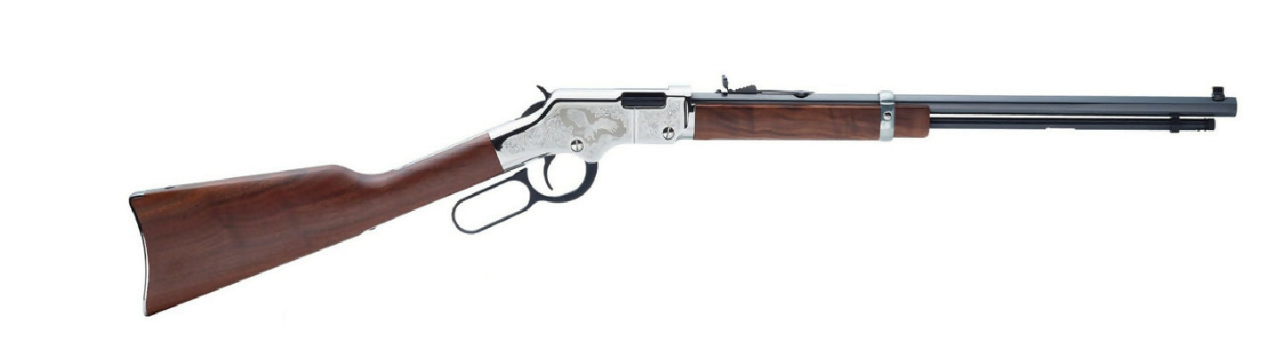 Brand new Henry Silver Eagle 2nd Edition in 22LR. This stunning rifle is all American made. Engraved with the American Eagle on a high polished frame, the Stock