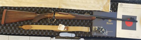 As new, unfired condition. Rigby Highland stalker in 30-06, comes with Rigby silent sling and EAW pivot mounts (30mm rings). Cased with paperwork. Nice walnut, 