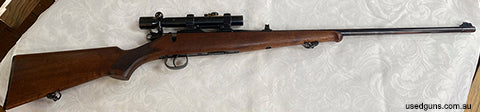 THIS IS A BEAUTIFUL EXAMPLE OF THIS MODEL BRNO. WAS RE=BLUED SOME 45YRS AGO AND IS ALMOST UNMARKED. MANUFACTURED IN 1958 AND COMES WITH ORIGINAL MEOPTA SCOPE. P