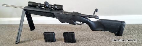 Steyr quality rifle with scope included. Cosmetic scratches on bolt, receiver and stock. 10 round conversion kit. Includes everything in the photo. Quick releas