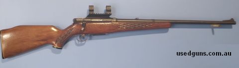 Savage 340 222. Open sights and comes with side mount that has 25mm rings. Bore is in very good condition and gun is in very good condition overall.