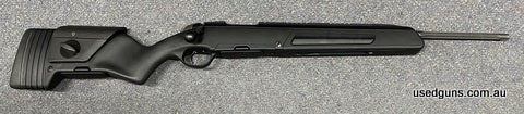 Very good condition Steyr Scout in 243W. Has an adjustable cheek riser, buttstock internal magazine. Fluted barrel. Cycles well. Internal bipod. Enlarged bolt k