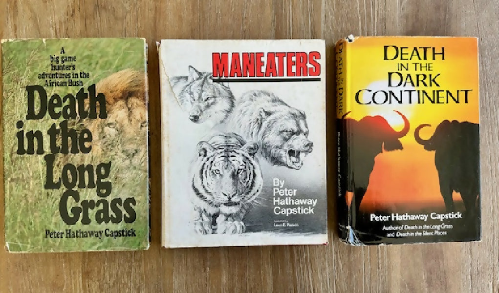 3  African Big game Hunting Books  by Peter Hatherway Capstick. First editions.