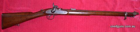 A unique / transitional rifle. Rear hinged breach loader for black powder paper cartridges. This particular rifle is the 25 inch barrel version, purchased in So