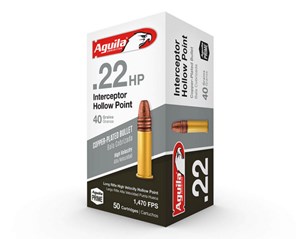 AGUILA
1B220321
INTERCEPTOR
22LR, 40GR, HIGH VELOCITY
COPPER PLATED HOLLOW POINT
1470 FPS

$19.50 /PER 50
$175.50 /PER 500
$331.50 /PER 1000