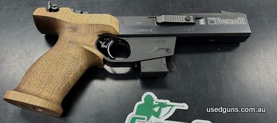 Benelli MP95E 22LR. Italian made, designed for 25m rapid fire events. Adjustable sights and trigger. Extremely good condition. Comes with one factory mag.