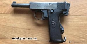 Scarce Webley & Scott 1913 Navy pistol, overall good condition, good grips, lanyard ring, slide and barrel has lost its finish, does have a couple of pits on sl