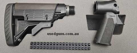 As New ATI (Advanced Technology International) Collapsible Stock and Beaton (Fully Machined) Military Stock/Pistol Grip Adapter plus TROY Pistol Grip. Will fit 