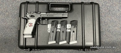 Brand new in box Tanfoglio Gold Match Extreme chambered in 38 Super. Comes with 4 magazines, extended baseplates, 152mm barrel and an extended beavertail grip. 