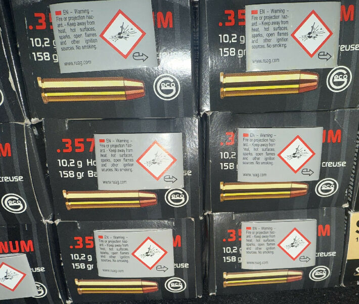 Geco 357 Magnum 158grn jacketed hollow point ammunition. ¬†Available in 1000 round lots.