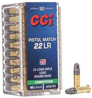CCI
C51
PISTOL MATCH
22LR, 40GR, LRN
1070 FPS
AMMUNITION

$25.99 /PER 50
$233.90 /PER 500
$2079 /PER 5000